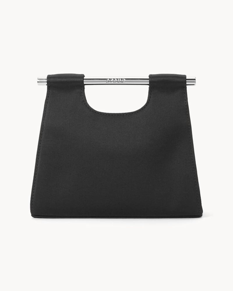 Front of a size O/S Mar Mini Bag in Black Satin in Black Satin by STAUD. | dia_product_style_image_id:329284